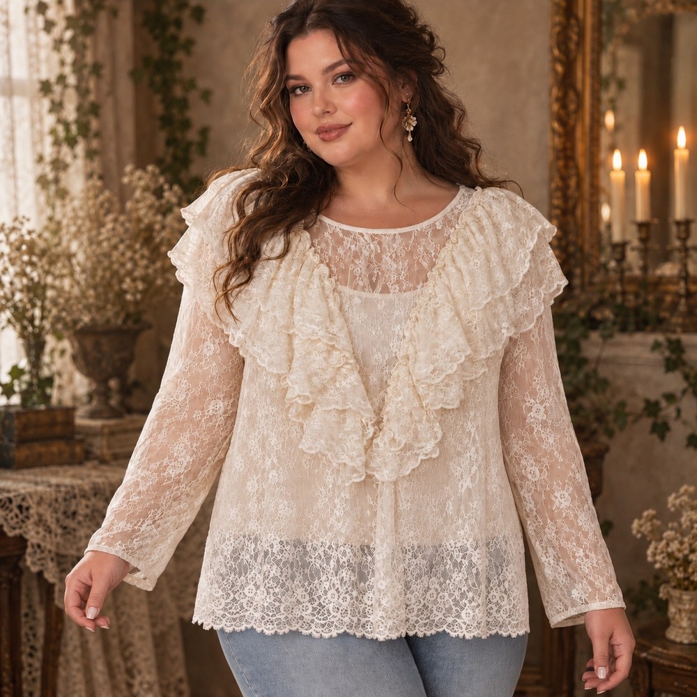 Torrid Lace Ruffle Long Sleeve Top Size 6X NWT Ivory Whimsigoth Fairy Romantic